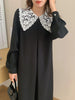 Women Autumn Beige Long Loose Lace Dress V Neck Straight Full Sleeve Pullover Maxi Dresses Female