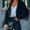 Womens Vintage Lapel Long Sleeve Fringe Cropped Hippie Motor Biker Cardigan Outwears Faux Suede Tassel Jacket