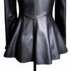 Autumn Black Slim Soft Pu Leather Jacket Women Deep V Neck Long Puff Sleeve Elegant Skirted Blazer