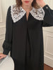 Women Autumn Beige Long Loose Lace Dress V Neck Straight Full Sleeve Pullover Maxi Dresses Female