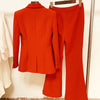 Designer Blazer Suit Set Women's Single Button Red Blazer Flare Pants Suit