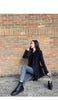 Winter Women Tweed Double Breasted Black Blazer Coat Vintage Long Sleeve Flap Pockets Female Outerwear Chic Suit Femme