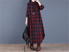 Spring Autumn Woman Dress Vintage Loose Cotton Long Dress Vestidos Robe D Ete Femme Literary Plaid Shirt Dress