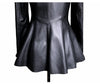 Autumn Black Slim Soft Pu Leather Jacket Women Deep V Neck Long Puff Sleeve Elegant Skirted Blazer