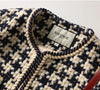 Elegant Weave Plaid Women Blazer With Pocket And Lining Autumn Winter Causal Tweed Coat Office Ladies Jacket