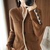 100%Pure Wool Sweater Autumn/Winter Women's Stand-up Collar Cardigan Casual Knit Tops Korean Female Jacket