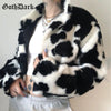 Punk Style Gothic Crop Faux Fur Y2k Coats Color Block Long Sleeve Women Cardigan Jackets Warm Streetwear