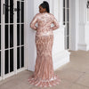 Black Sequin Plus Size Party Dress Elegant Women O-neck Long Sleeve Bodycon Mermaid Prom Dresses Large Size Evening Gown