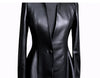 Autumn Black Slim Soft Pu Leather Jacket Women Deep V Neck Long Puff Sleeve Elegant Skirted Blazer