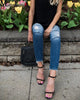 Mid Waist Skinny Jeans Women Vintage Distressed Denim Pants Autumn Crimped Destroyed Pencil Casual Ripped
