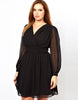 Plus Size Long Lantern Sleeve Chiffon Party Dress Women Sexy V-neck Spring Knee Length Black Elegant A-line Wrap Dress