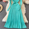 Women Pleated Knitted Dress Turtleneck Long Sleeve Elastic Slim Pencil Dress Autumn Winter Sexy Bodycon Sweater Dress