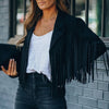 Womens Vintage Lapel Long Sleeve Fringe Cropped Hippie Motor Biker Cardigan Outwears Faux Suede Tassel Jacket