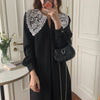 Women Autumn Beige Long Loose Lace Dress V Neck Straight Full Sleeve Pullover Maxi Dresses Female