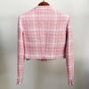 High Street Designer Short Coat Women's Sweet Diamonds Buttons Wool Blends Woven Colors Plaid Tweed Short Jacket