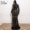 Black Sequin Plus Size Party Dress Elegant Women O-neck Long Sleeve Bodycon Mermaid Prom Dresses Large Size Evening Gown