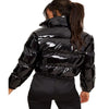 Winter Women Puffer Jackets Long Sleeve Zip Up Stand Collar Cropped Bubble Down Coats Shiny Metallic Quilted Parkas