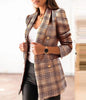 Casual Thin Suit Lady Long-sleeved Blazer Double-breasted Check Blazer Slim Fit Office Lady Elegant Chic Jacket Coat