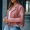 Womens Vintage Lapel Long Sleeve Fringe Cropped Hippie Motor Biker Cardigan Outwears Faux Suede Tassel Jacket