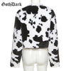 Punk Style Gothic Crop Faux Fur Y2k Coats Color Block Long Sleeve Women Cardigan Jackets Warm Streetwear