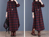 Spring Autumn Woman Dress Vintage Loose Cotton Long Dress Vestidos Robe D Ete Femme Literary Plaid Shirt Dress