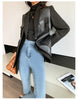 Autumn Black Wool Blends Patchwork Leather Jacket Women with Many Pockets Long Sleeve Korean Streetwear