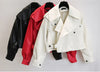 Spring Women Faux Leather Jacket Biker Red White Coat Turndown Collar PU Motorcycle Jackets Loose Streetwear Outerwear