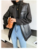 Autumn Black Wool Blends Patchwork Leather Jacket Women with Many Pockets Long Sleeve Korean Streetwear