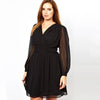 Plus Size Long Lantern Sleeve Chiffon Party Dress Women Sexy V-neck Spring Knee Length Black Elegant A-line Wrap Dress