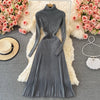 Women Pleated Knitted Dress Turtleneck Long Sleeve Elastic Slim Pencil Dress Autumn Winter Sexy Bodycon Sweater Dress