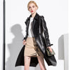 Long Black Faux Leather Trench Coat for Women, Belt, Double Breasted, Vintage, British Style, Overcoat, 6XL, 7XL, Spring