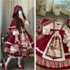 Christmas Lolita Dress Kawaii Women Year Sweet Lace Ruffle Patchwork Puff Long Sleeve Red Princess Plaid