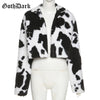 Punk Style Gothic Crop Faux Fur Y2k Coats Color Block Long Sleeve Women Cardigan Jackets Warm Streetwear