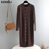 autumn winter o-neck button oversize long sweater dress chic loose knit dress women long dress Female chic sweater maixt dress