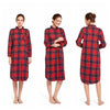 Spring Autumn Women Casual Plaid Night Dress Female 100% Cotton Nightgown Long Sleeve Sleepshirts Large Size Home Dress