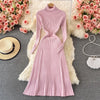 Women Pleated Knitted Dress Turtleneck Long Sleeve Elastic Slim Pencil Dress Autumn Winter Sexy Bodycon Sweater Dress
