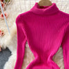 Women Pleated Knitted Dress Turtleneck Long Sleeve Elastic Slim Pencil Dress Autumn Winter Sexy Bodycon Sweater Dress