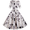 Women Flower Print Autumn Dress Casual Winter Half Sleeve Elegant Vintage Dress Robe Femme Pinup Office Party Vestidos