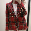 Tweed women red plaid blazers 2021winter women vintage jackets female patchwork blazer coats girls chic outfit clothes