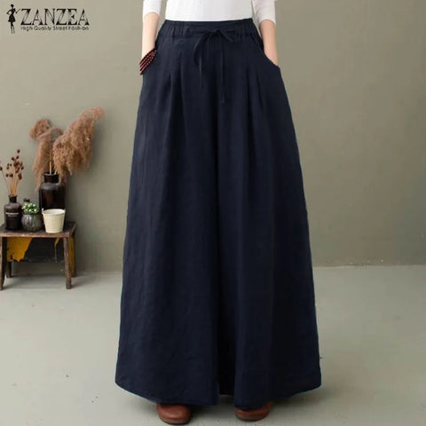 Elegant Women's Wide Leg Pants Autumn Trousers Casual Drawstring Pantalon Palazzo Female Elastic Waist Turnip Oversized