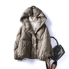 Winter 90% White Duck Down Short Jacket Women Thick Warm Loose Cocoon Type Hooded Diamond Puffer Coat Outwear
