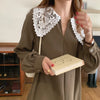 Women Autumn Beige Long Loose Lace Dress V Neck Straight Full Sleeve Pullover Maxi Dresses Female