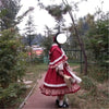 Christmas Lolita Dress Kawaii Women Year Sweet Lace Ruffle Patchwork Puff Long Sleeve Red Princess Plaid