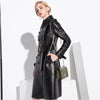 Long Black Faux Leather Trench Coat for Women, Belt, Double Breasted, Vintage, British Style, Overcoat, 6XL, 7XL, Spring