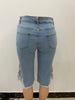 Women Jeans Hole Ripped Tassle Low Waist Elastic Flare Knee Length Denim Pants Sexy High Street Trousers