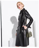 Long Black Faux Leather Trench Coat for Women, Belt, Double Breasted, Vintage, British Style, Overcoat, 6XL, 7XL, Spring