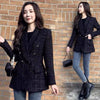 Winter Women Tweed Double Breasted Black Blazer Coat Vintage Long Sleeve Flap Pockets Female Outerwear Chic Suit Femme