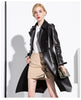 Long Black Faux Leather Trench Coat for Women, Belt, Double Breasted, Vintage, British Style, Overcoat, 6XL, 7XL, Spring