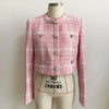 High Street Designer Short Coat Women's Sweet Diamonds Buttons Wool Blends Woven Colors Plaid Tweed Short Jacket