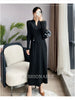 Pleated Long Sleeve V-neck Dress Women Spring Korean Designer Casual Black Dresses Elegant Aesthetic Clothes
